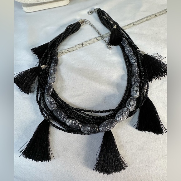 Multi strand seed bead and black tassels necklace - Picture 5 of 5